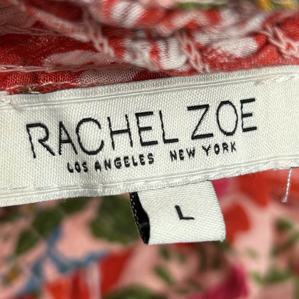 Rachel Zoe Smocked Waist Midi Skirt Women's Large Boho Beach Resort Red Floral - Picture 9 of 11